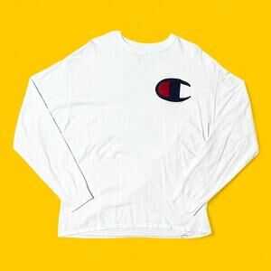 Champion XL Long Sleeve Shirt White | Oversized Logo | Streetwear Essential